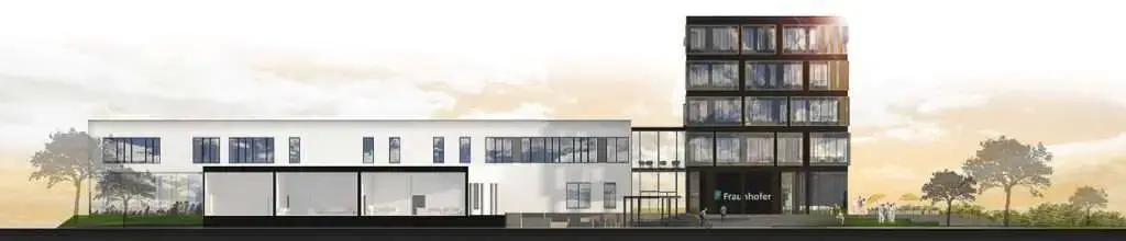 Seitenansicht von mehreren zusammenhängenden Gebäuden